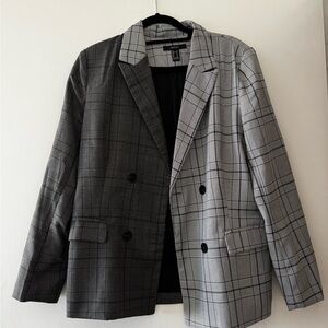 Forever 21 Two-Tone Gray Plaid Double-Breasted Blazer